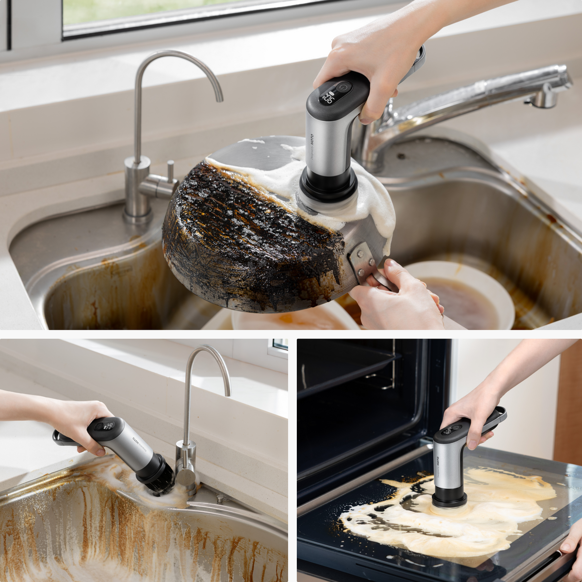 HOTO Grip™ Cordless Spin Scrubber – One-Handed Kitchen & Dish Cleaner